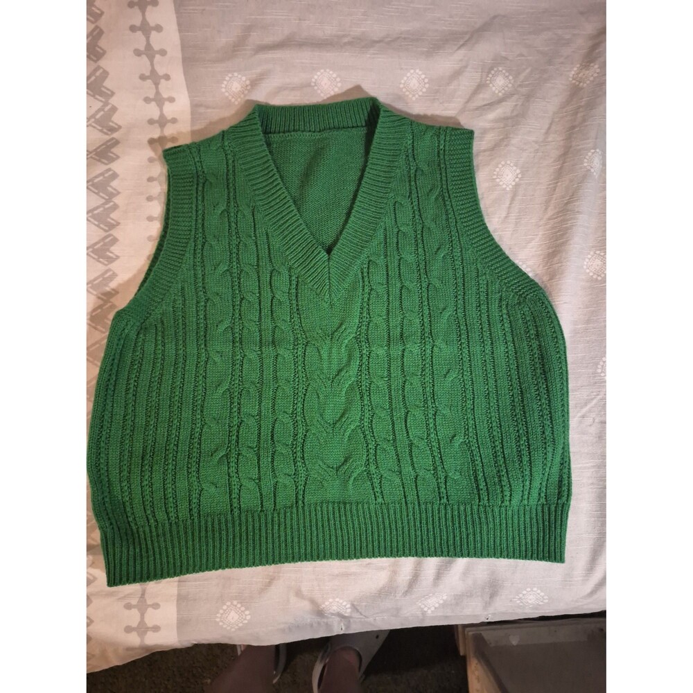 Shein College Style Sweater Vest Green Size Large - Picture 7 of 7